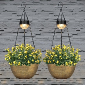 BAYN hanging planter at dusk lighting for warm garden ambiance.