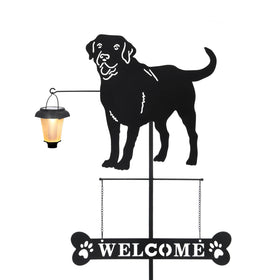 BAYN Solar Labrador silhouette welcome sign glowing at dusk for welcoming entry