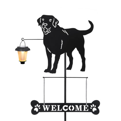 BAYN Solar Labrador silhouette welcome sign glowing at dusk for welcoming entry