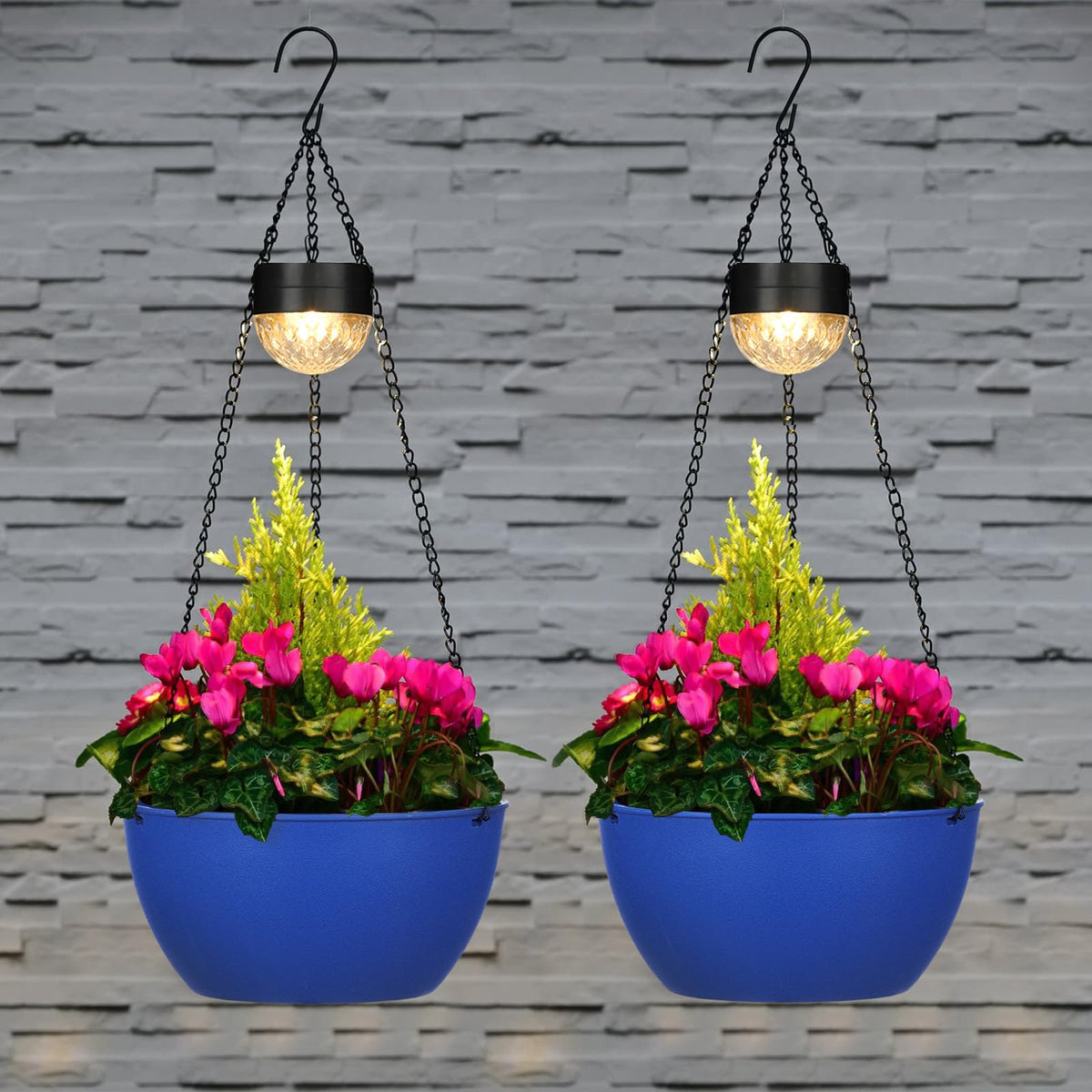 BAYN two-pack hanging baskets with chains and hooks for easy outdoor setup