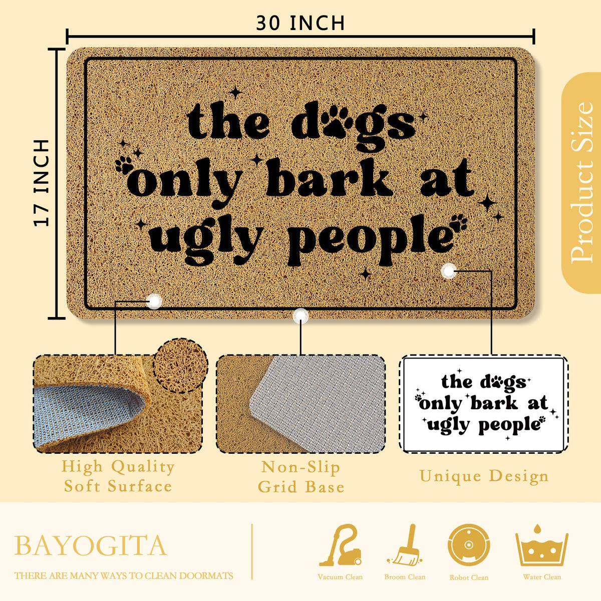 BAYOGITA dog lover doormat suitable for indoor and outdoor use.
