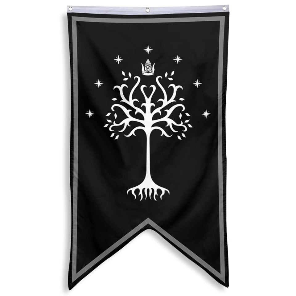 Bayyon Tree of Gondor banner flag 30x50 front view adds dramatic fantasy decor to any room.