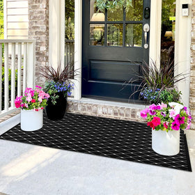 Bazasa front porch rug with black boho design offers durable, washable comfort.