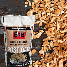 B&B Charcoal Post Oak chips inside pack, ready for quick loading