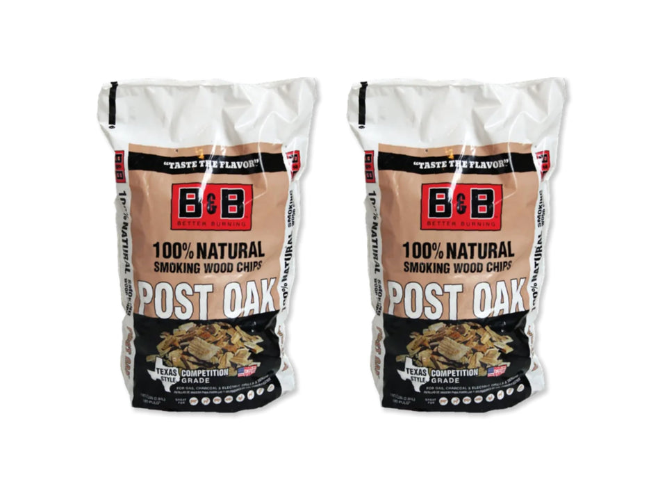 B&B Charcoal Post Oak chips pack front, ready for authentic Texas barbecue flavor