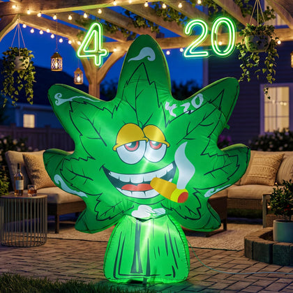Bbioc 420 leaf inflatable yard display with bright LEDs for nighttime visibility.