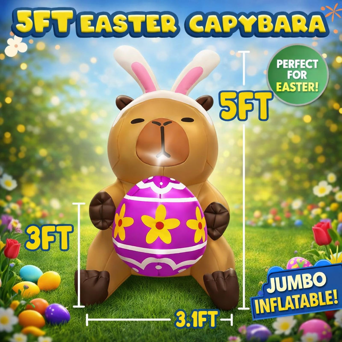 bbioc Capybara inflatable LED night glow enhances nighttime garden display
