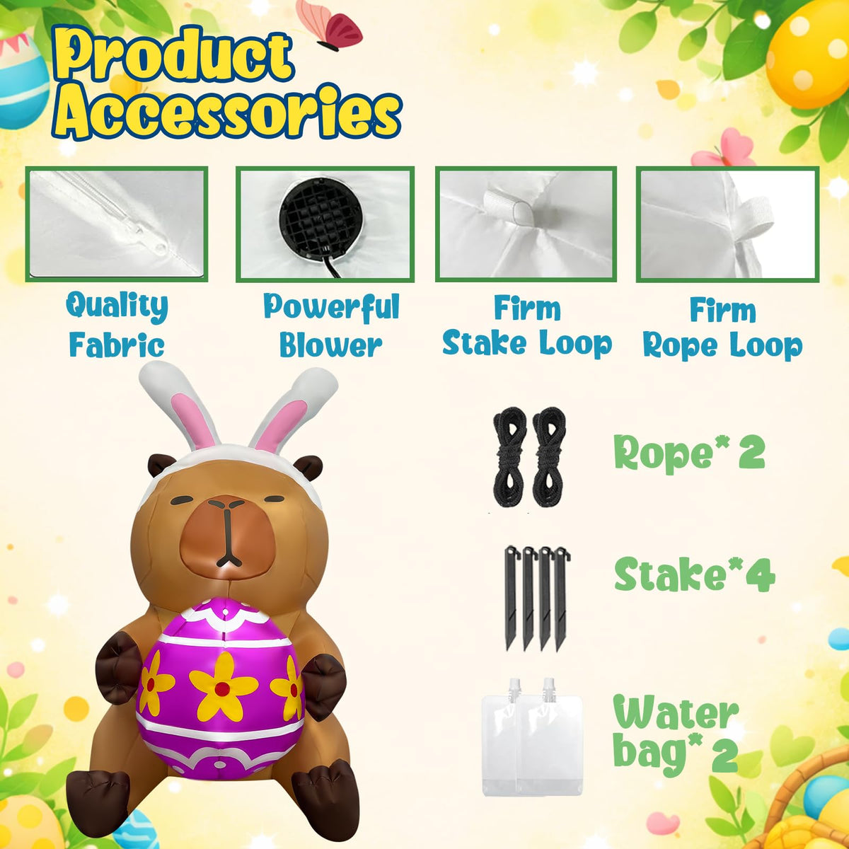bbioc Easter Capybara inflatable quick setup for outdoor decorating