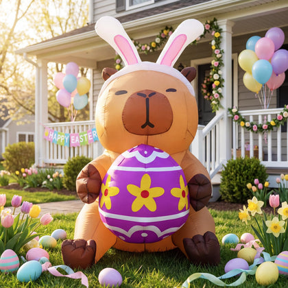 bbioc Easter Inflatable Capybara 5ft with eggs brightens yards during spring celebrations