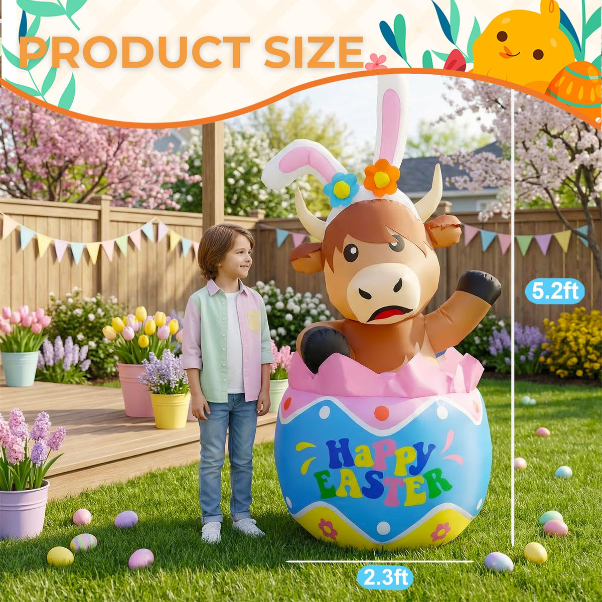 bbioc Highland cow inflatable with LED Easter egg lights, ideal night display