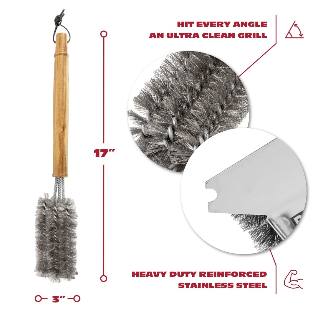 BBQ-Aid large wooden handle provides comfortable grip during scrubbing