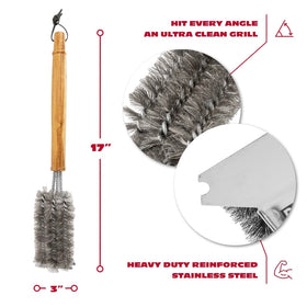 BBQ-Aid large wooden handle provides comfortable grip during scrubbing