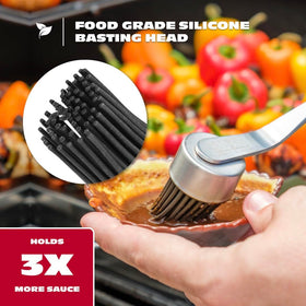 BBQ-AID premium acacia wood handle keeps hands away from flames during basting.