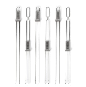 BBQ-Aid Premium skewers with integrated slider enable easy food release during grilling.