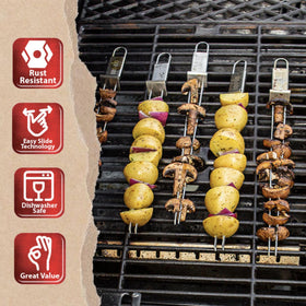 BBQ-Aid shish kabob stick long keeps shrimp and veggies steady.