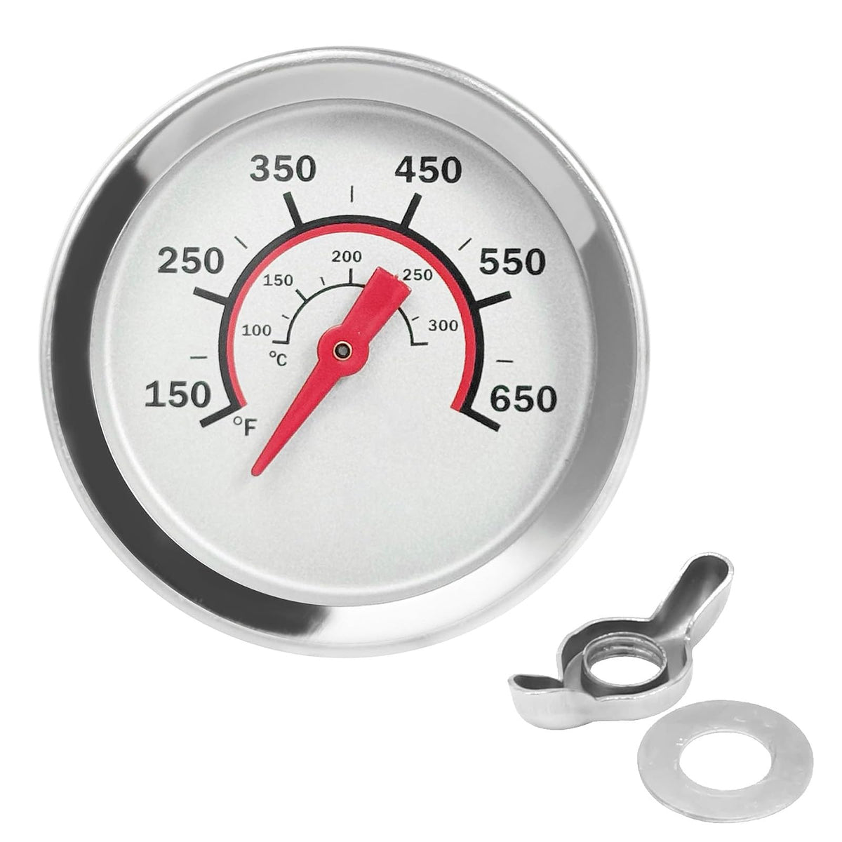 BBQ Future 1-8 inch gauge face clearly displays grill temperature for precise cooking.