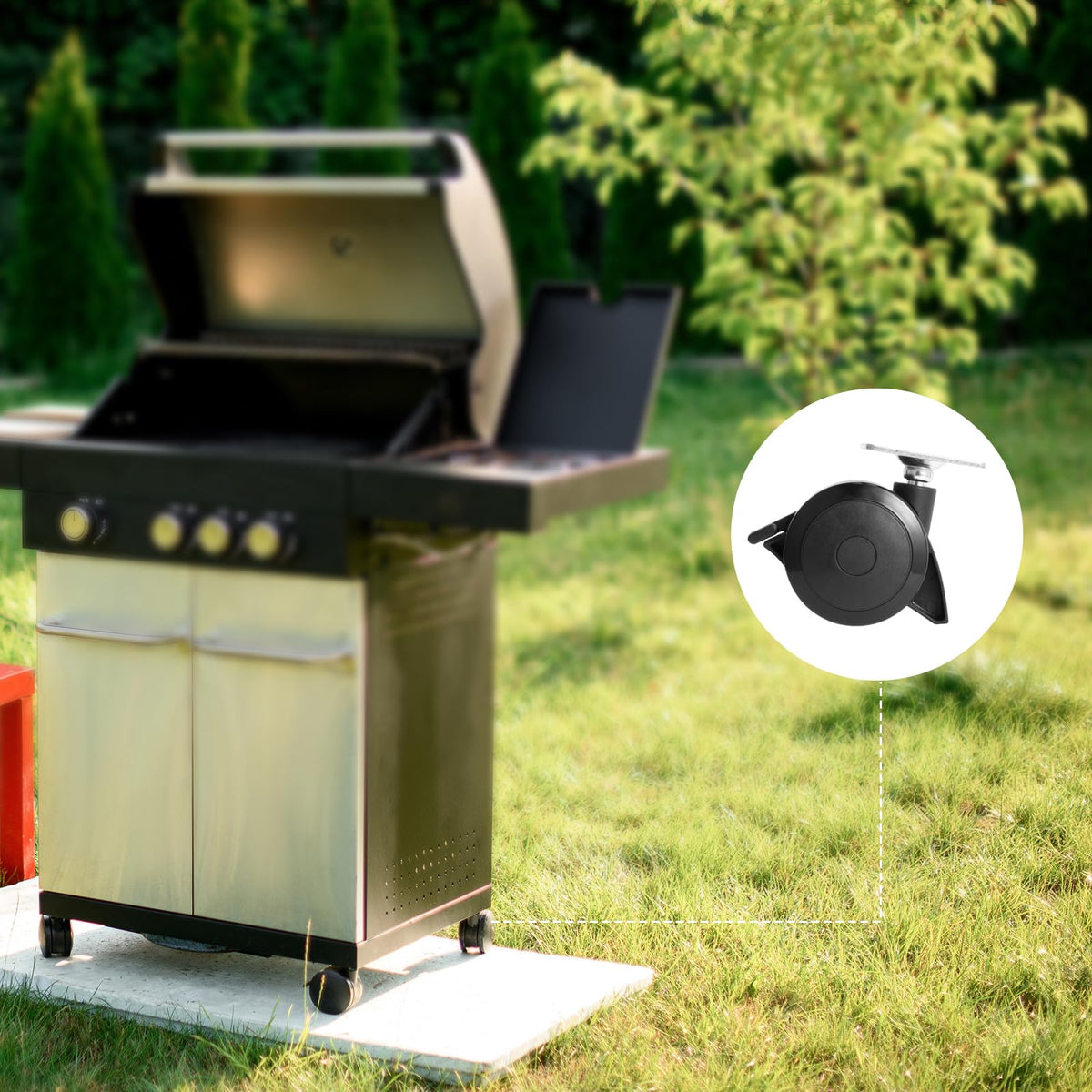 BBQ Future assembly-ready locking caster makes installation quick.