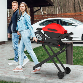 BBQ Future grill stand folded for space-saving storage