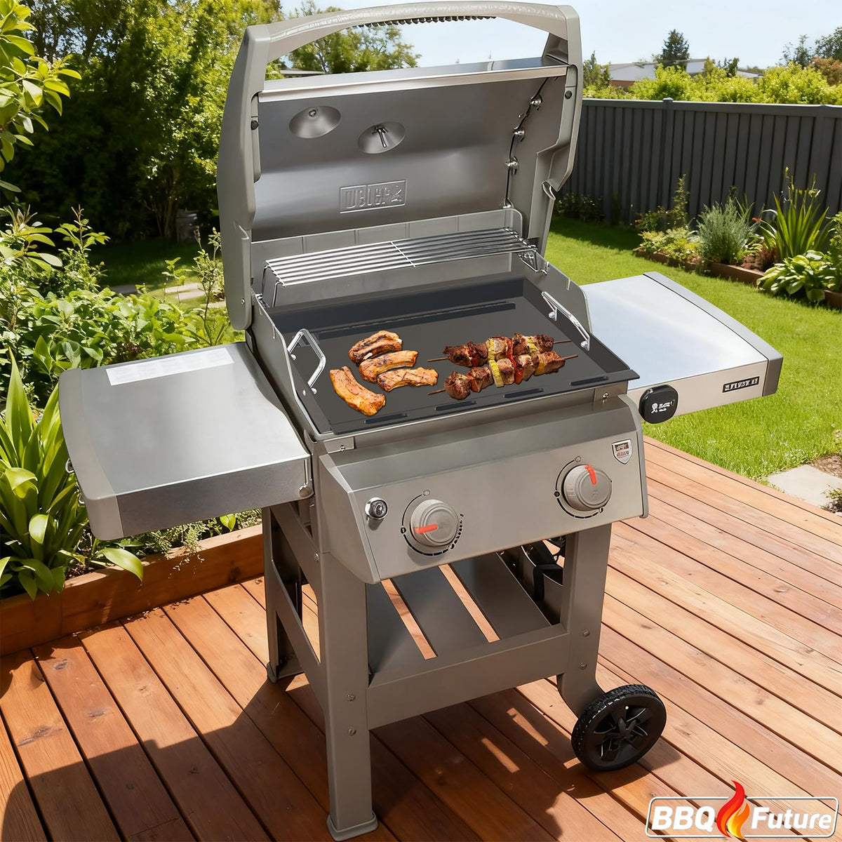 BBQ Future seasoned nonstick cooking area ready for pancakes, eggs, and bacon