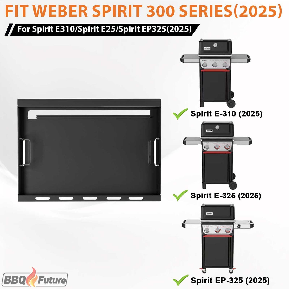 BBQ Future Spirit 300 griddle with handles, safe lifting during use.