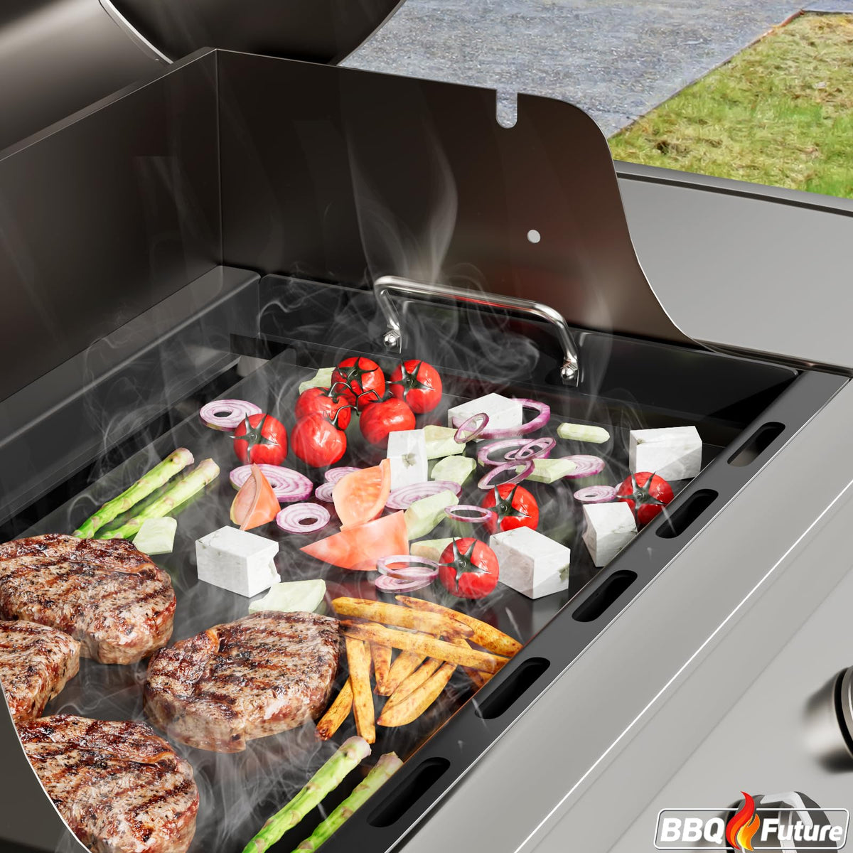 BBQ Future ready-to-use griddle, pre-seasoned for instant cooking.