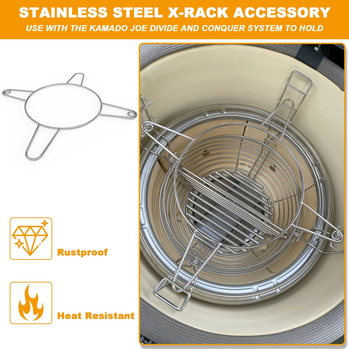 BBQ-PLUS grill rack doubles as a wok ring for secure pots and pans