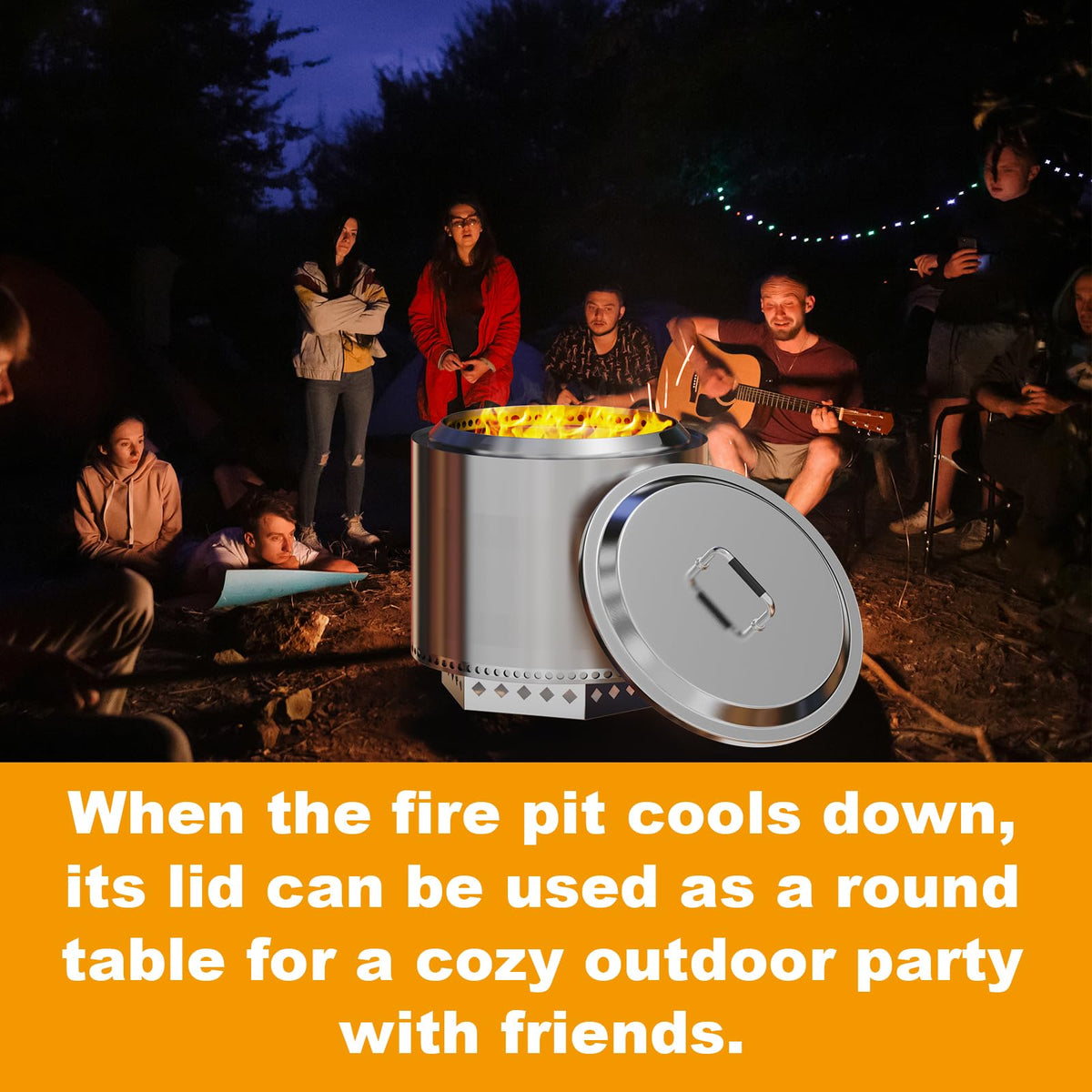 BBQ-PLUS lid accessory complements 27-inch setups for camping and backyard gatherings.