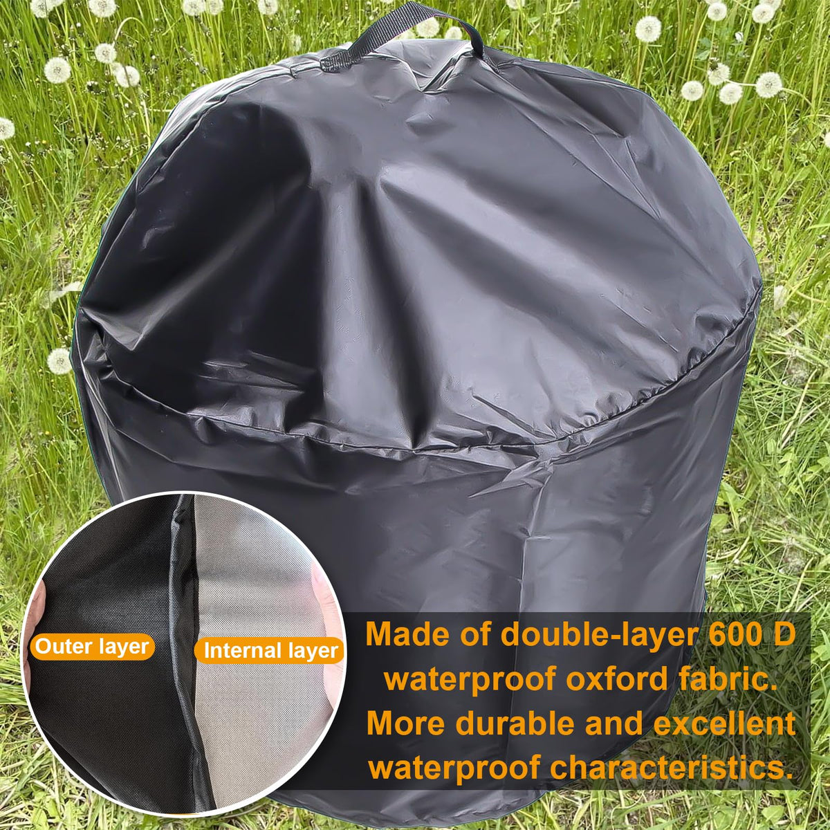 BBQ-PLUS Yukon-compatible lid fits 27-inch pits for quick shelter from elements.