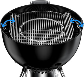 BBQ-Yummy hinged grate highlighting diamond pattern sear and moisture preservation