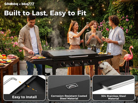 bbq777 Heavy-duty hinged lid mounting-parts simplify installation and frees hands during cooking.