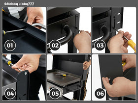 bbq777 Installation-ready hinged lid with bracket notes ensures proper fit when selecting models.