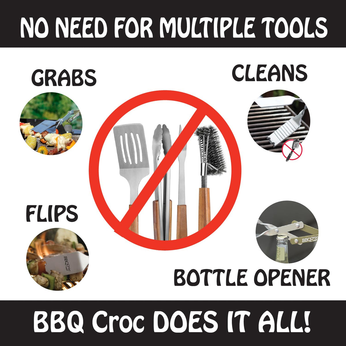 BBQ Croc 3-in-1 spatula ready to lift and flip