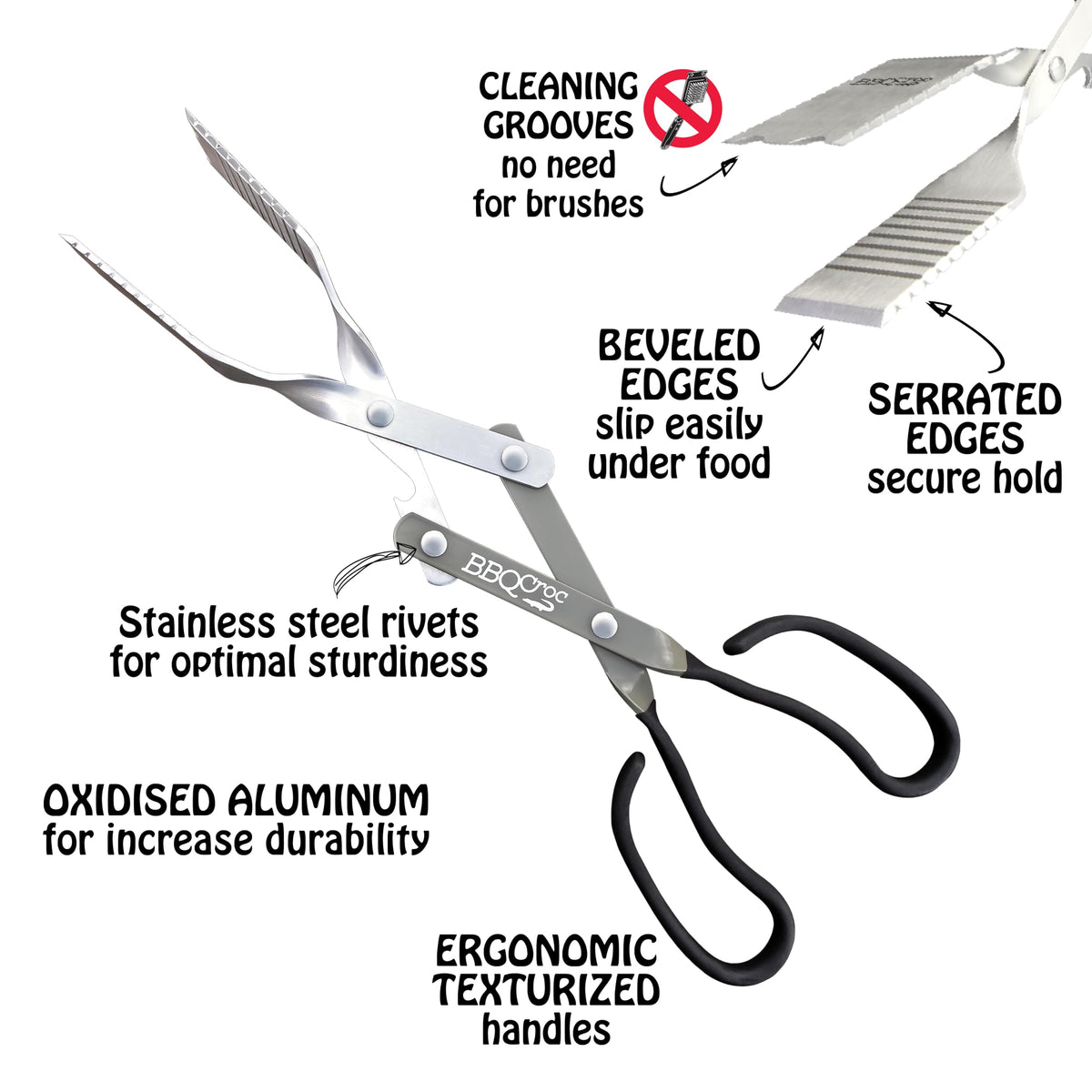BBQ Croc 3-in-1 tongs in action for effortless gripping