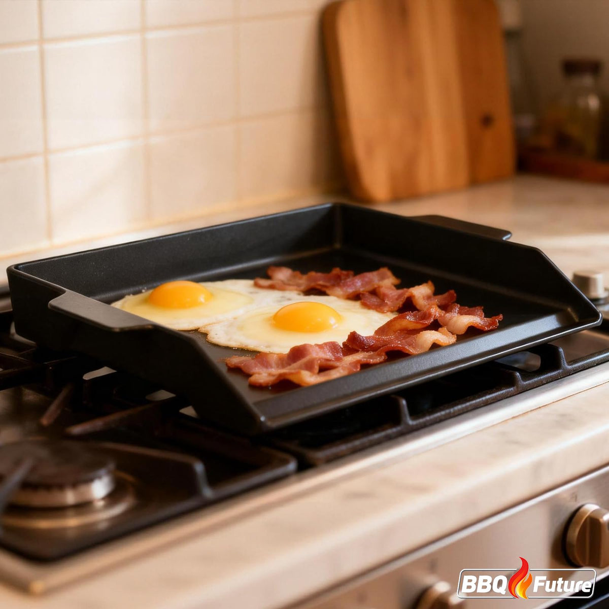 BBQ Future nonstick surface reduces sticking for faster cooking and cleanup.
