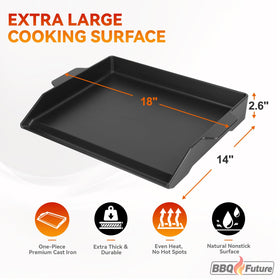 BBQ Future universal griddle side handles enable easy lifting and safe maneuvering.