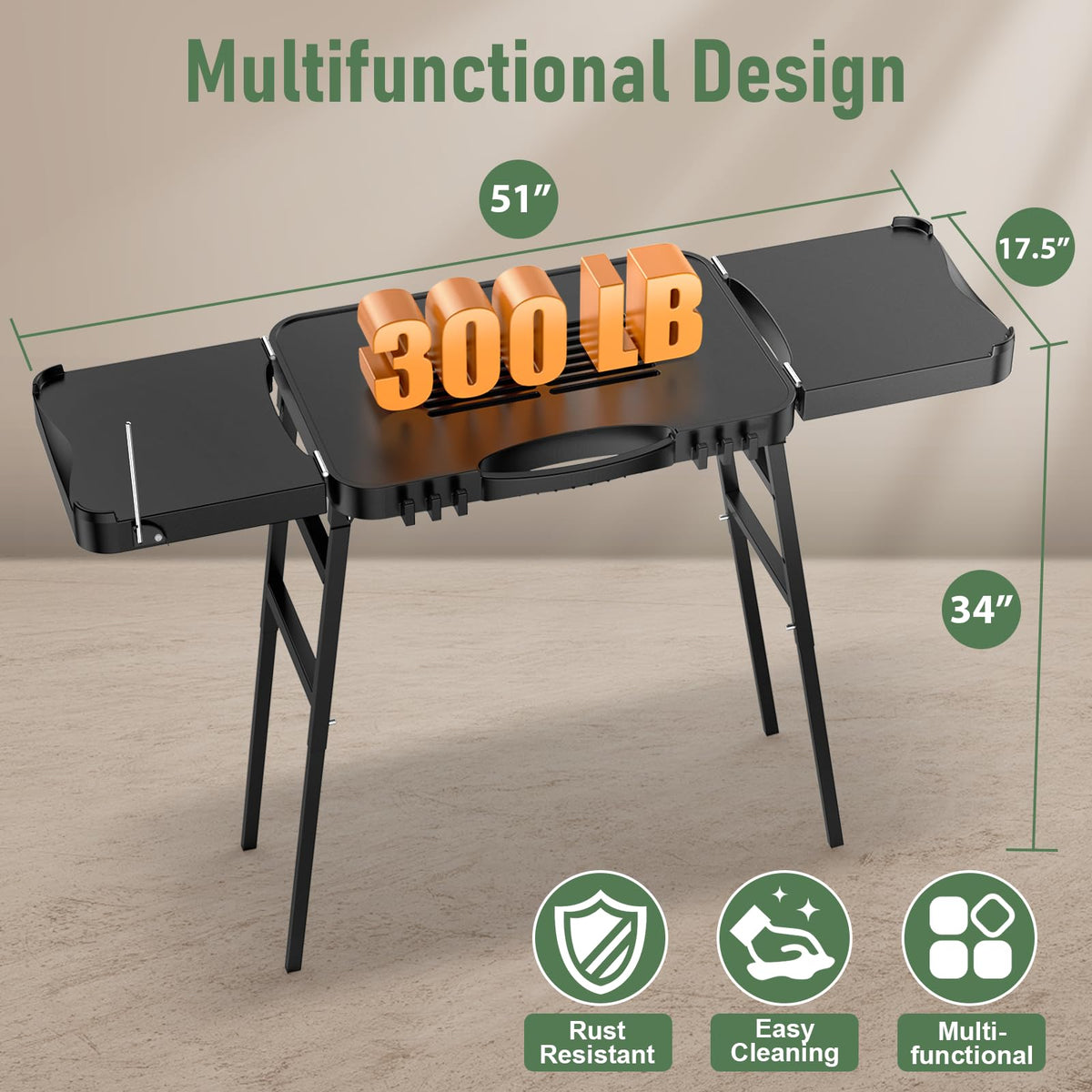 BBQMall double-side shelf with towel holder for prep