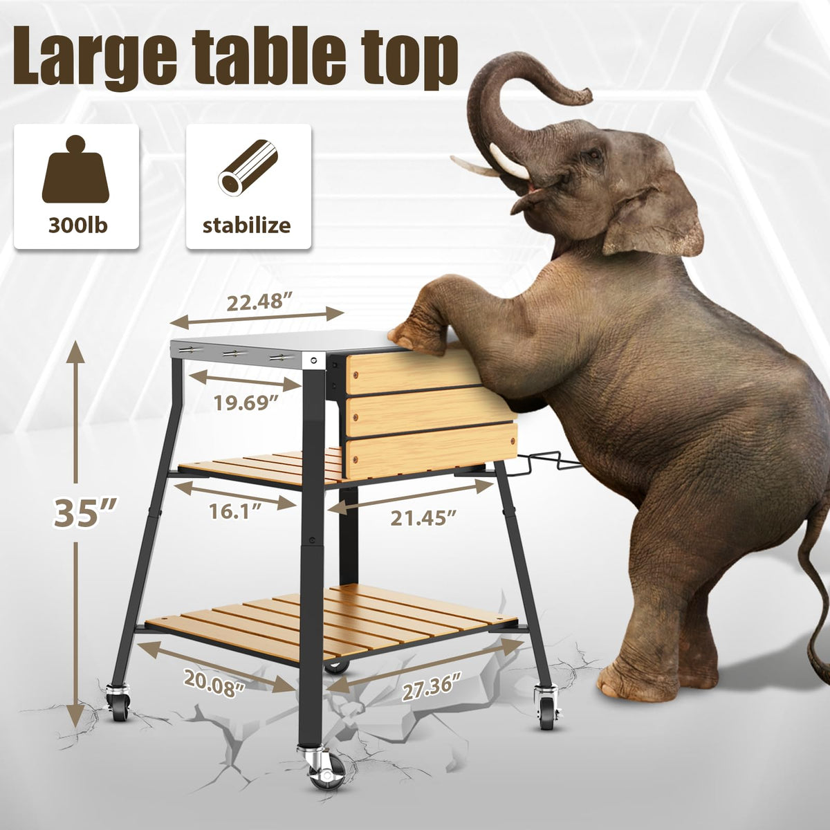 BBQMall pizza oven stand side shelves offer convenient utensil storage.