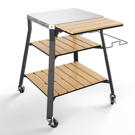 BBQMall pizza oven stand top view with durable stainless steel prep surface.