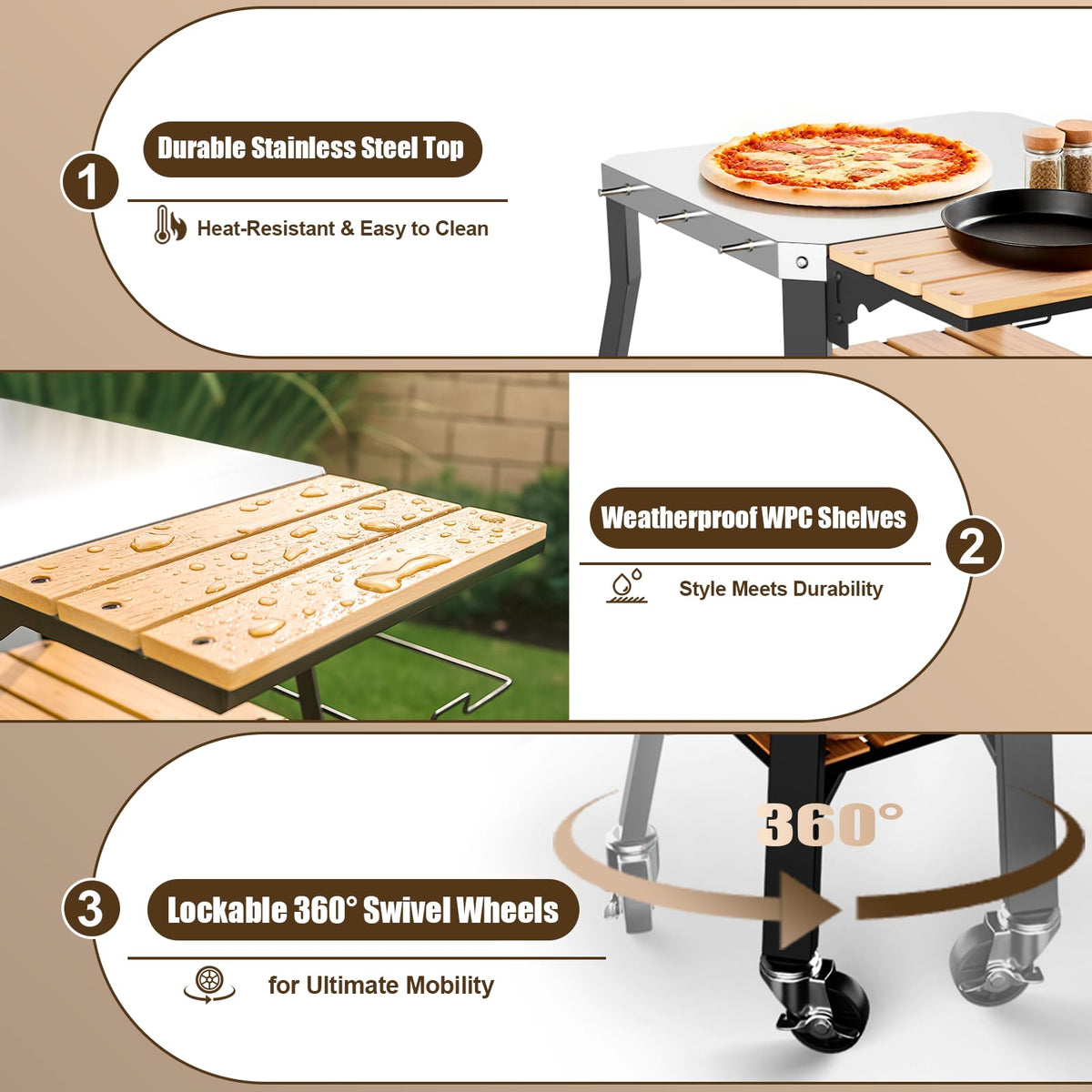 BBQMall pizza oven stand trash bag holder keeps cleanup tidy.