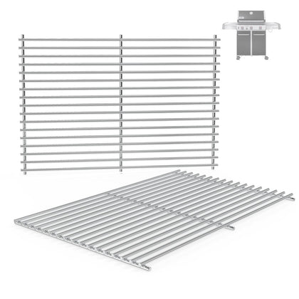 BBQration 2-pack 7mm stainless steel grill grates for Weber Genesis 300 series.