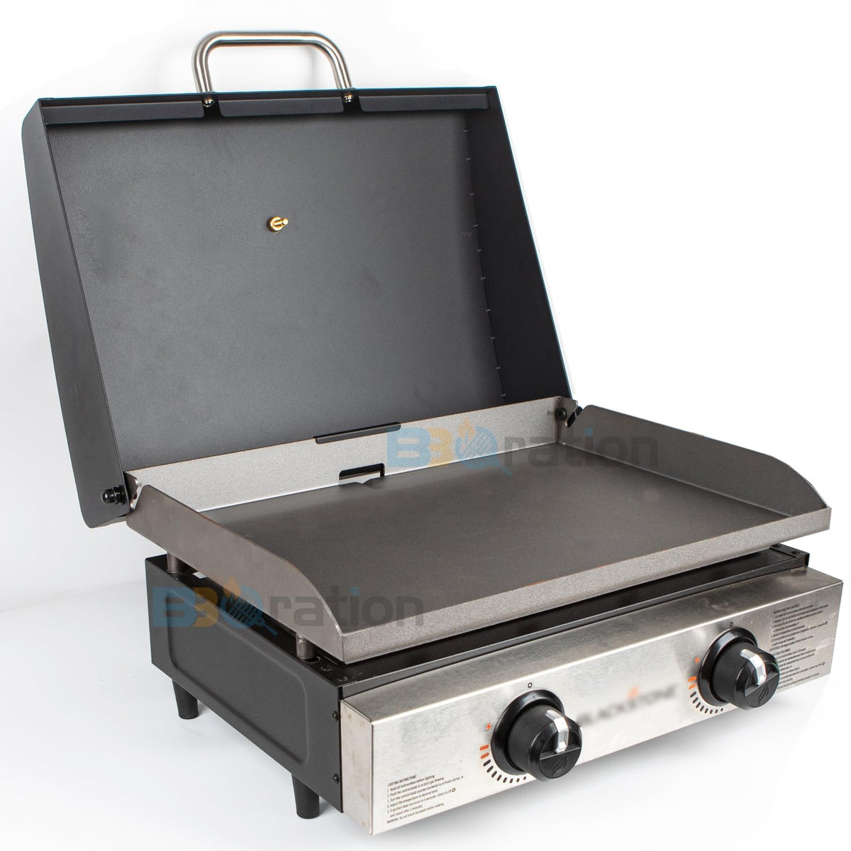 BBQration Blackstone 1666 tabletop hood fit displayed on a complete setup.