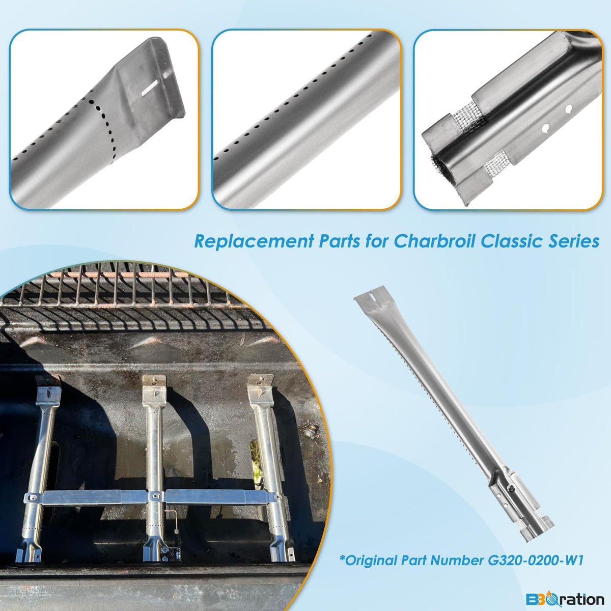 BBQration adjustable crossover tube, extends 5 to 9.5 inches for fit