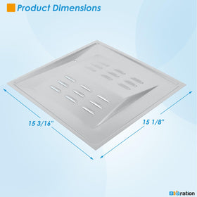 BBQration flame tamper dimensions 15 3/16 in by 15 1/8 in.