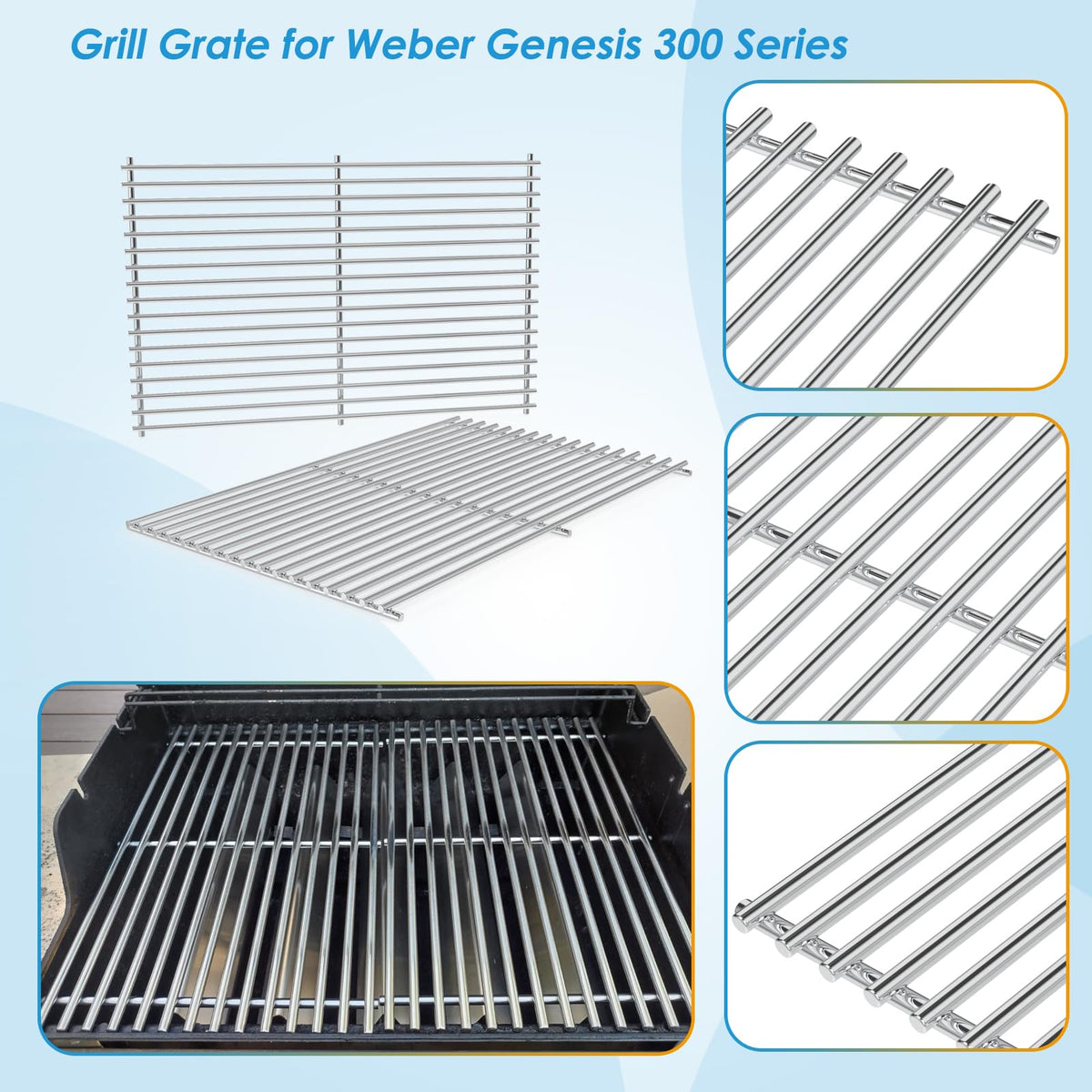 BBQration grates fit Genesis E310/E320/E330 and S310/S320/S330 models.