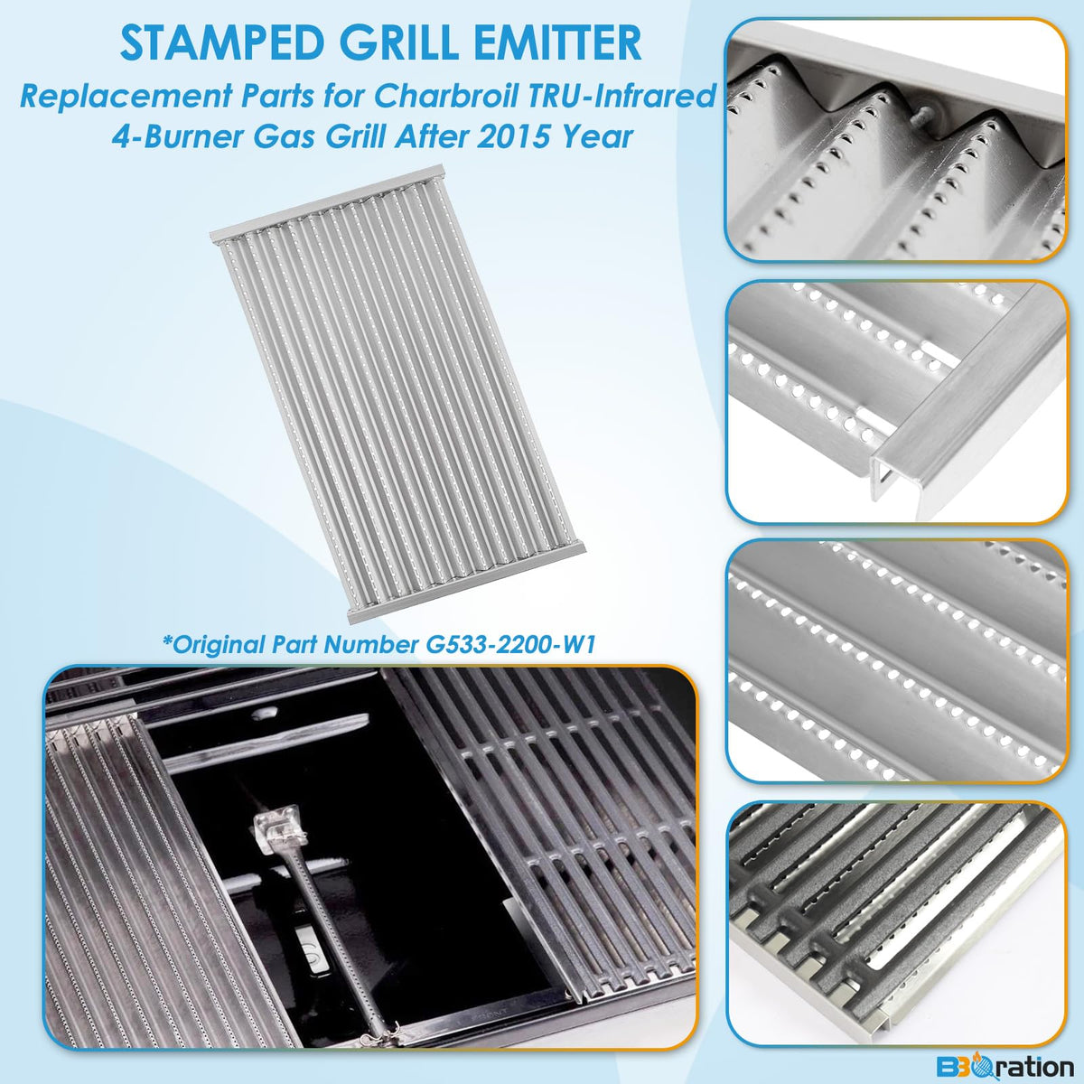 BBQration matte cast-iron grates 17-inch x 9-1/2-inch offer strong sear.