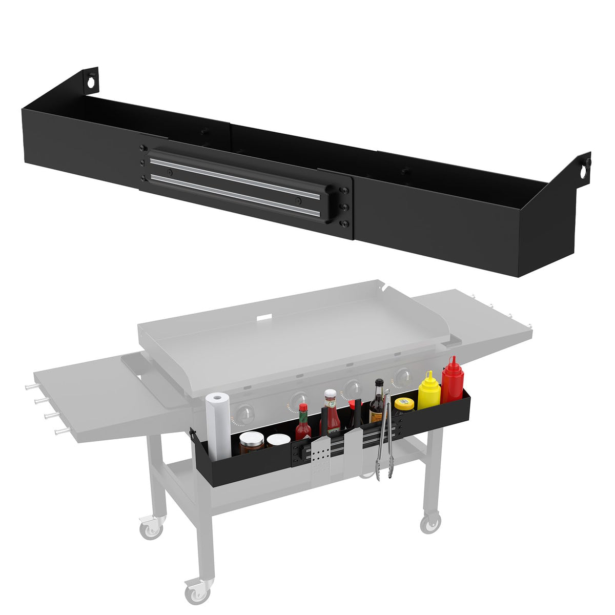 BBQration griddle front shelf installed on Blackstone 36-inch for easy tool access