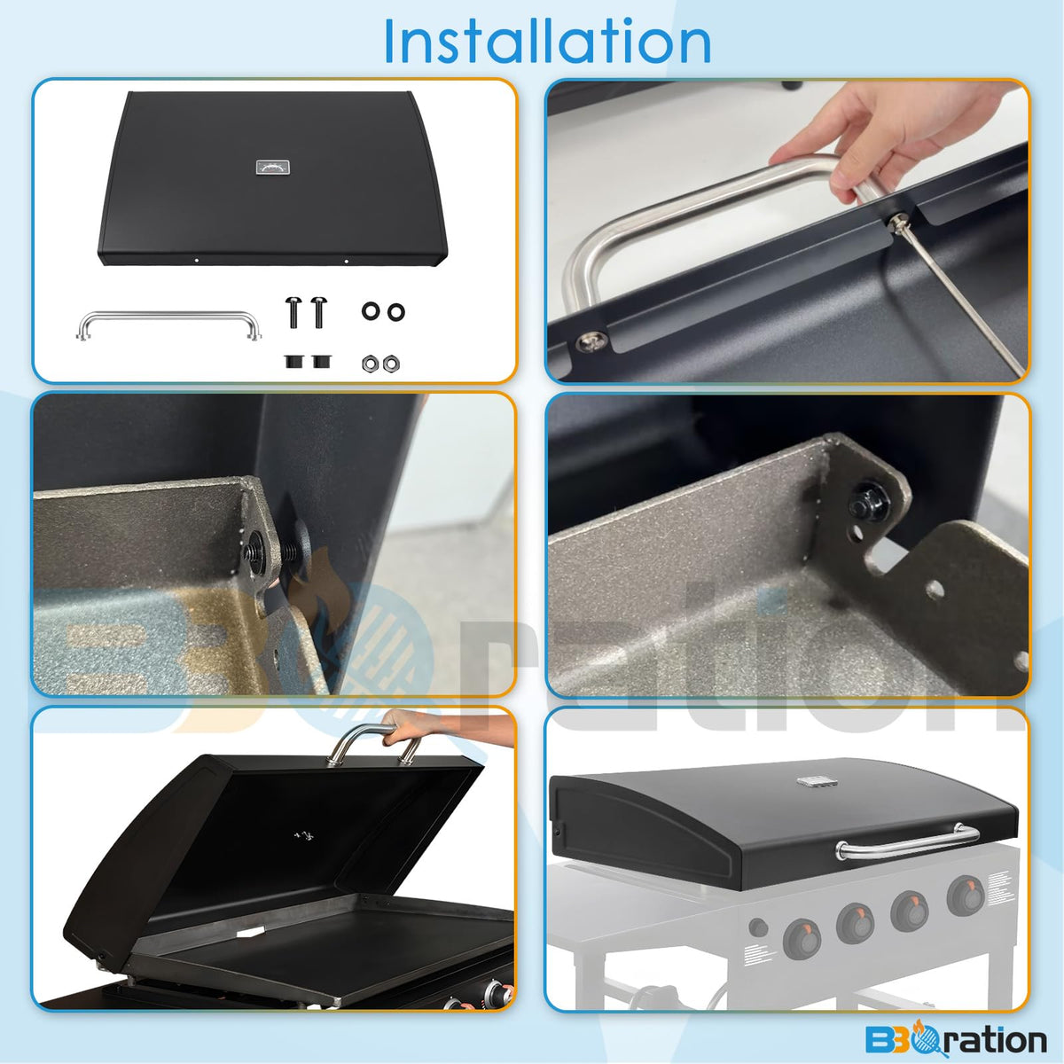 BBQration griddle hood adds heat retention for faster cooking.