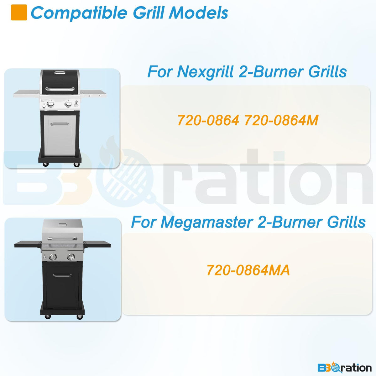 BBQration Nexgrill 2-burner burners deliver consistent heat for reliable grilling.