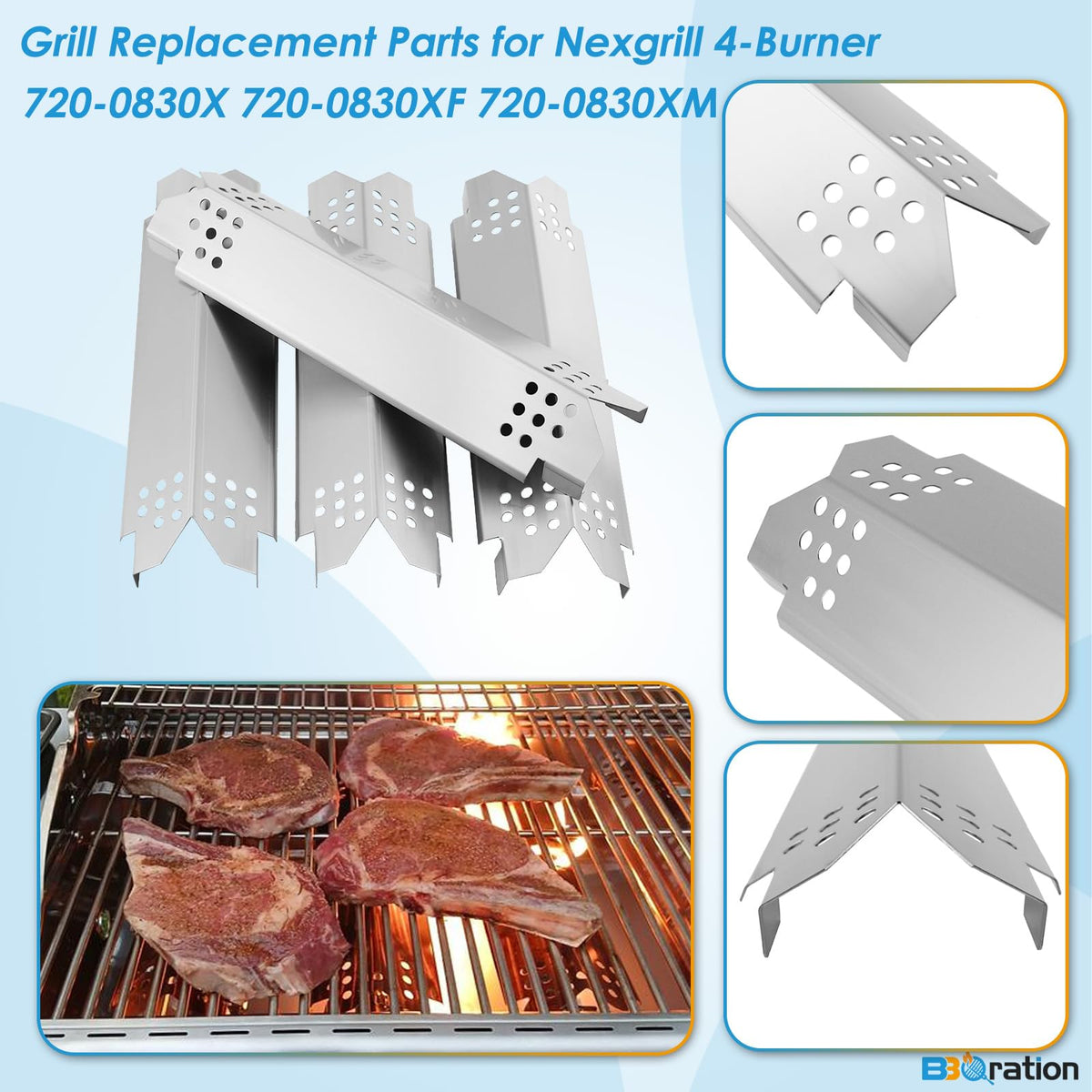 BBQration Nexgrill 4 heat plates providing even heat distribution.