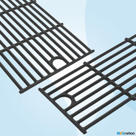 BBQration packaging shows a 2-pack of cast iron grill grates for Charbroil grills.